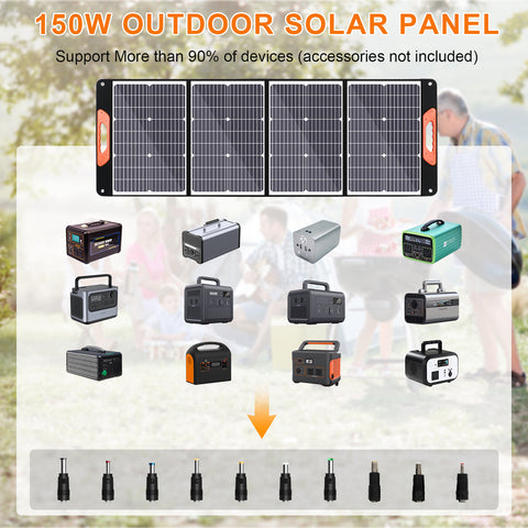 150W 20V Sac Pliant Solaire Léger Silicium Monocristallin Noir Camping Trailer Car Ocean