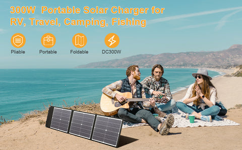 75W Pliable Efficace MonocBN Panneau Solaire, Chargeur Extérieur Voyage Sac Pliant avec 3 Panneaux Solaires DC/ USB/ TYPE-C