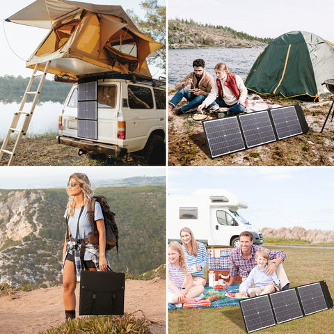 75W Pliable Efficace MonocBN Panneau Solaire, Chargeur Extérieur Voyage Sac Pliant avec 3 Panneaux Solaires DC/ USB/ TYPE-C