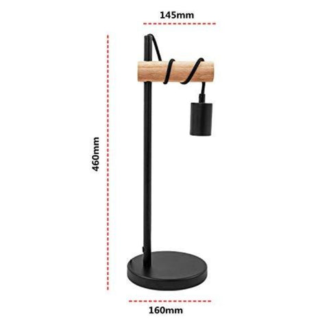 Lampe de Table, Design Rétro Lampe de Lecture, Bois & Métal, Éclairage du Bureau et de la Chambre, Lampe de Chevet, Pour Ampoule LED E27 10W Max （Noir）