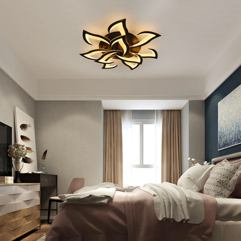 Plafonnier Led Dimmable, le noir Lampe de Plafond Moderne avec Télécommande, 84W Creative Acrylique Pétales Lustre Luminaire Plafonnier pour Salon, Chambre, Couloir, Salle à Manger, Cuisine, Φ82cm