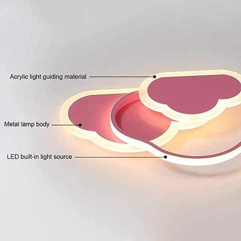 Plafonnier LED, lampe de plafond créatif nuage, 32W 2700lm 42cm, avec dimmable télécommande 3000K, plafonniers rose modernes applique murale pour de salon, couloir et chambre de enfant