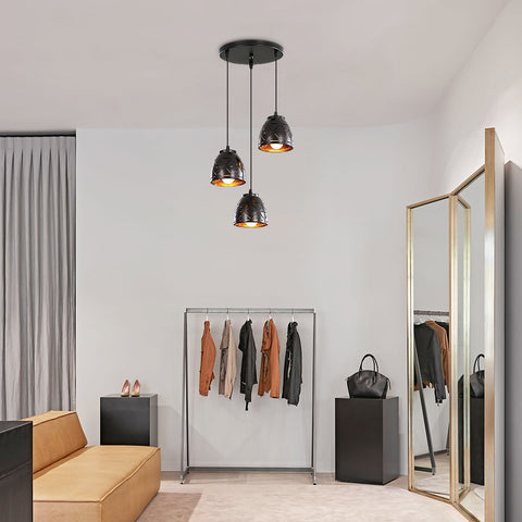 3 Lampes Suspension Rétro, Lustre Industriel en Creux Sculpté, E27 Lampe de Plafond Vintage en Metal, Eclairage pour Salon Cuisine Couloir Restaurant Loft Café Bar