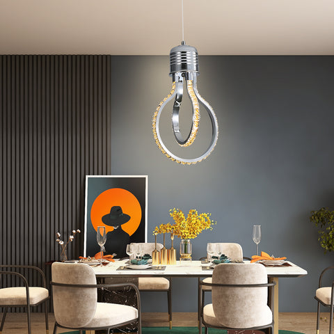 Lustre Moderne,Plafonnier Cristal LED 21w 3000k,Suspension Luminaire en Aluminium pour Chambre Cuisine Salle à Manger Bar Comptoir Couloir Hall d'Exposition,Réglable en Hauteur