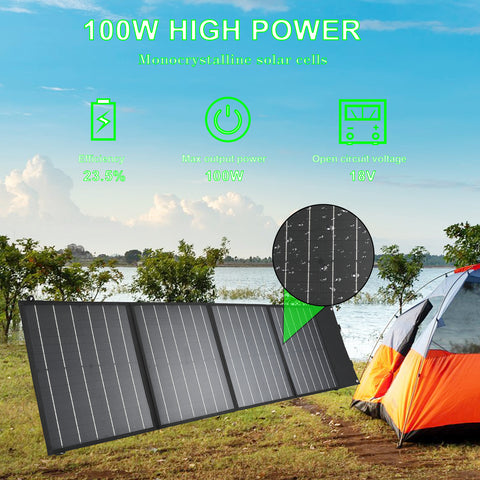 Titre optimisé en français : Chargeur solaire pliable de 100W, 18V, sac portable pour activités en extérieur