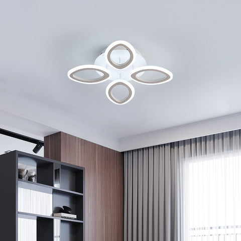 Plafonnier Dimmable Moderne LED 40W, Lampe de Plafond Design Forme Fleur, Lustre Pétale en Métal Acrylique Avec Télécommande Convient pour Chambres, Escaliers, Couloirs, Balcons, Allées (4 Lumières)