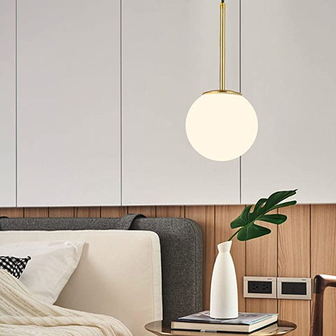 LED Chambre Chevet Lustre Nordique Tête Unique Personnalité Boule De Verre Plafonnier Postmoderne Simple Créatif Pendentif Lumière Maison Salle À Manger Décoration Éclairage Intérieur(ampoule non incluse)