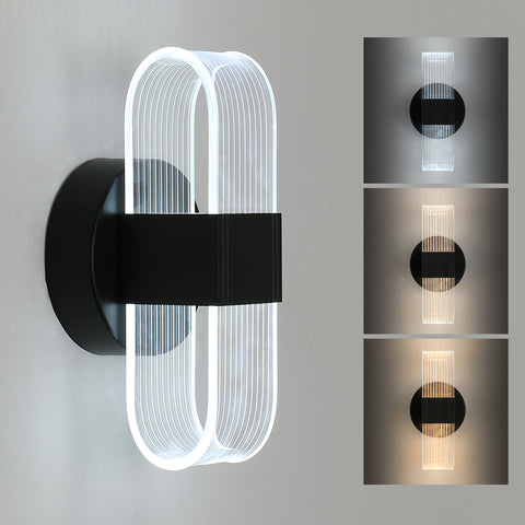 Applique Murale LED, Dimmable Lampe LED Murale Moderne, Noir Ovale 10W Acrylique Lampe Murale Interieur pour Chambre Chevet Couloir Salon Salle, 3000-6500K