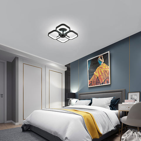 Plafonnier Led, Rectangulaire Moderne Métal Acrylique Lampe de Plafond 32W Lustre Plafonnier, Dia 24CM Plafonnier Bureau pour Chambre à Coucher, Salon, Salle à Manger, Couloir Noir