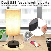 Lampe de Chevet Tactile Dimmable 2 USB Avec Ampoule E27 Abat-jour en Tissu Beige Lampe de Table pour Chevet Bar Chambre Salon Hotêl Café Chambre d'Enfant Salon Bureau (Sans Ampoule )