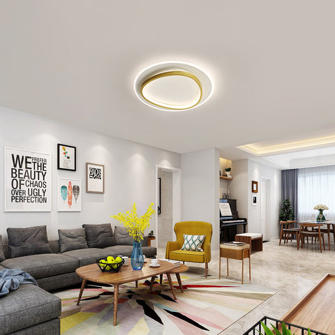 Plafonnier LED Moderne, 40W 2700-6500K Dimmable LED Lampe de Plafond avec Télécommande, Éclairage de Plafond Rond Semi-Encastré pour Chambre, Salon, Bureau, Salle d'Étude (Ø40CM, Blanc et Or)