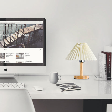 Lampe de bureau, Lampe de table plissée en bois E27, Mini lumière d'ambiance créative pour chambre à coucher