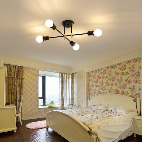 Lustre Spoutnik Moderne,Suspension Industrielle à 4 Lumières,Plafonnier Semi-encastré E27 pour Salle à Manger, Salon, Cuisine, Bureau, Café, Restaurant(ampoule non incluse)