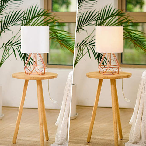 Abat-Jour Lampe de table moderne pour chambre à coucher, lampe de salon en forme de cage avec finition chromée et abat-jour blanc (OR rose ) Ampoules non inclus