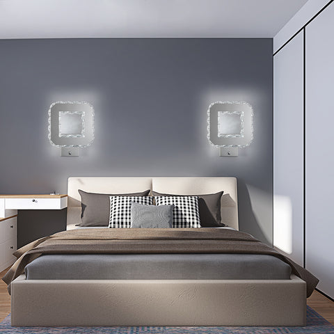 Applique Murale Cristal Intérieur 12W 1080lm Lampe Murale en Cristal LED Moderne Décoration Luminaire Mural pour Chambre à Coucher Salle à Manger Foyer Blanc Froid 6000K