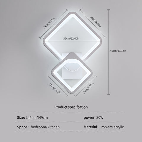 Applique Murale Intérieure 32w, Lampe Murale LED Blanc, Carré Rotatif , pour Escaliers Intérieurs Salon Chambre