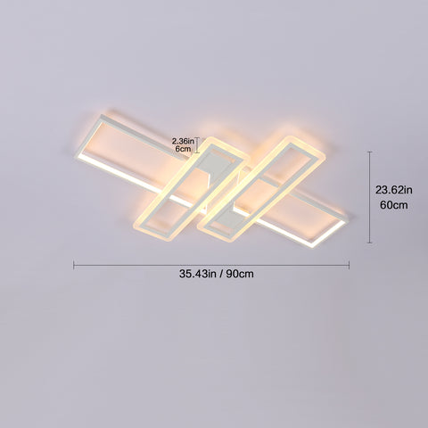 Plafoniera Lampadario LED Dimmerabile con Telecomando, Moderna Lampada Da Soffitto Quadrata A 3 Strati 50W Acrilico Montaggio A Incasso Plafoniere per Sala da Pranzo Soggiorno Cucina Ufficio