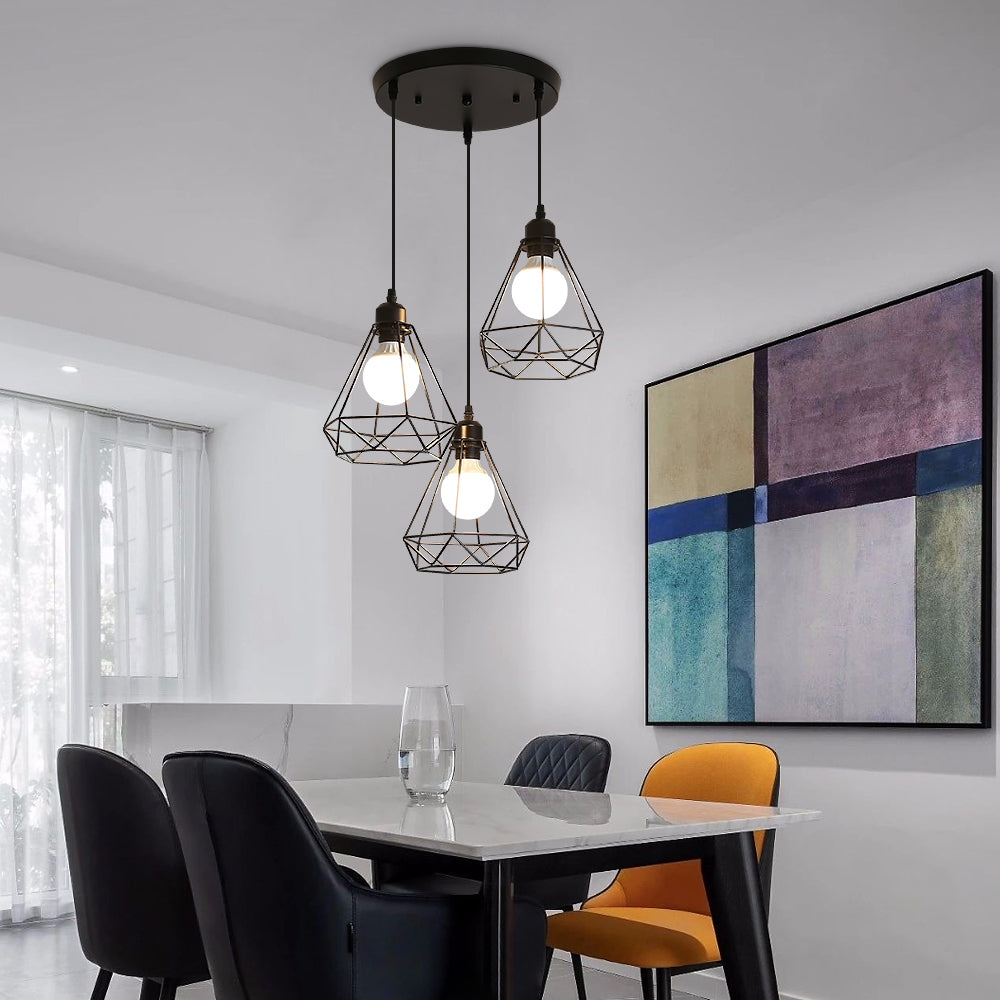 3 Lampes suspension industrielle vintage Métal Lustre Suspension