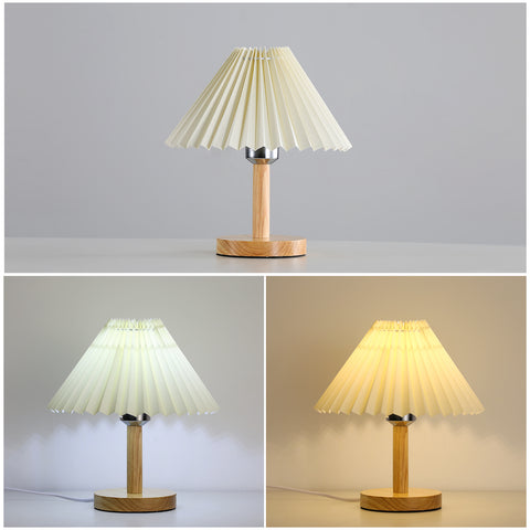 Lampe de bureau, Lampe de table plissée en bois E27, Mini lumière d'ambiance créative pour chambre à coucher