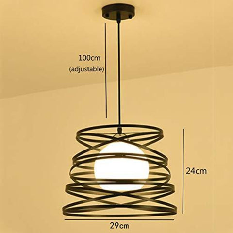 Lustre Suspension Industrielle Rétro, Vintage Plafonnier industriels en spirale design Ø30cm, Lampe de Plafond en Métal E27 Corde Ajustable Décoration, Noir (sans ampoule)