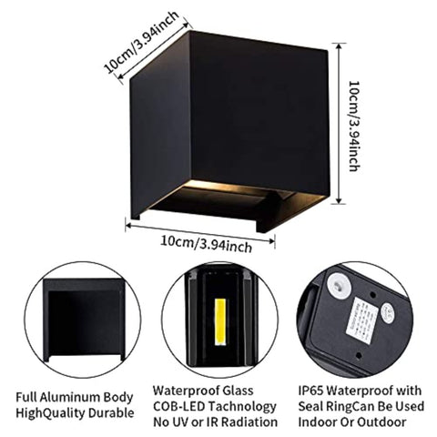 2 Pack Applique Murale LED Exterieur, 12W Appliques Murales Interieures avec Angle Réglable éclairage mural d'extérieur, Etanche IP65 Lampe Murale Moderne pour Salon, Chambre (Noir) Blanc Chaud 3000K