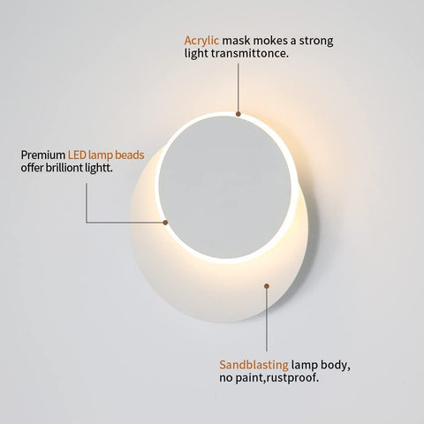 Appliques Murales Interieur 12W Blanc, Murale LED Moderne, Créatif Eclipse 2 en 1, 360 Rotative 3000K Blanc Chaud, Eclairage Lumière Pour Salon Salle Escalier Chambre