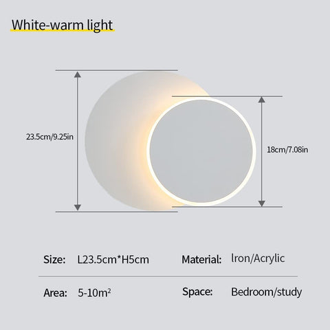 Appliques Murales Interieur 12W Blanc, Murale LED Moderne, Créatif Eclipse 2 en 1, 360 Rotative 3000K Blanc Chaud, Eclairage Lumière Pour Salon Salle Escalier Chambre