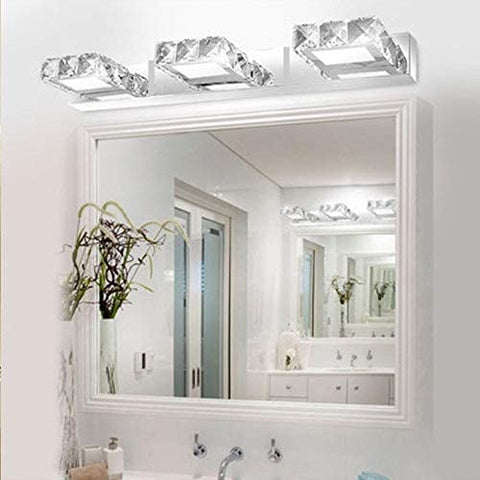 Applique Murale Phares Miroir en Cristal LED 3W 5500k Lampe en Acrylique en Acier Inoxydable IP44 étanche et Anti-buée (Argent), 16x5cm