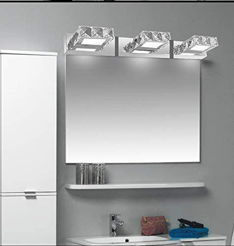 Applique Murale Phares Miroir en Cristal LED 3W 5500k Lampe en Acrylique en Acier Inoxydable IP44 étanche et Anti-buée (Argent), 16x5cm
