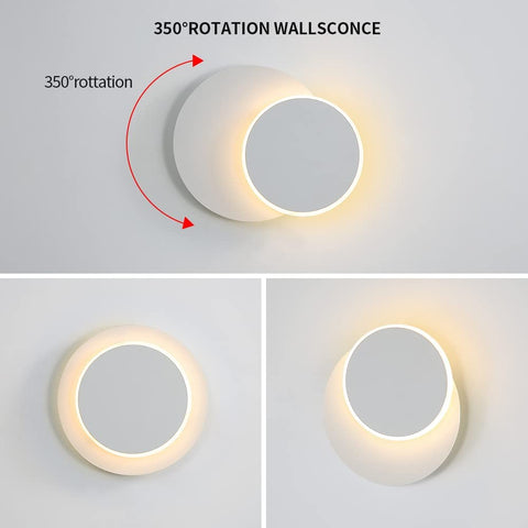 Appliques Murales Interieur 12W Blanc, Murale LED Moderne, Créatif Eclipse 2 en 1, 360 Rotative 3000K Blanc Chaud, Eclairage Lumière Pour Salon Salle Escalier Chambre