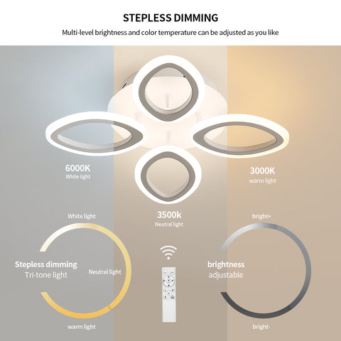 Plafonnier Dimmable Moderne LED 40W, Lampe de Plafond Design Forme Fleur, Lustre Pétale en Métal Acrylique Avec Télécommande Convient pour Chambres, Escaliers, Couloirs, Balcons, Allées (4 Lumières)