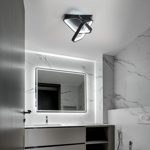 Plafonnier LED moderne 24W, Lampe de Plafond en forme de 2 Oblique Carré en Aluminium, Luminaire Plafonnier Noir Metal, Pour Balcon D'entrée de Couloir, Lumière Blanche froide/6500K