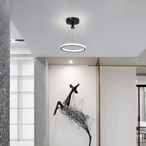 Modern Led Suspension Anneau 32W Suspension de Table à Manger à Led Moderne Lustre Acrylique Led, 220V, 22CM Lustre Led Plafonnier pour Salon, Salle à Manger, Couloir, Café, Comptoir de Bar, Noir