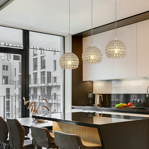 Lustre en Cristal Moderne Lustre Moderne Suspension E27 Chromé Suspension Luminaire Avec 120CM Câble Réglable Convient pour Cuisine, Chambre, Bureau, Salon (Ampoule Non incluse)