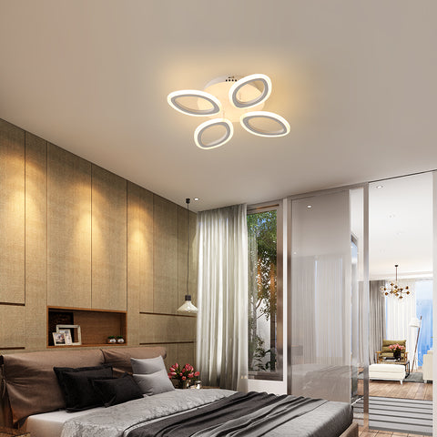 Plafonnier Dimmable Moderne LED 40W, Lampe de Plafond Design Forme Fleur, Lustre Pétale en Métal Acrylique Avec Télécommande Convient pour Chambres, Escaliers, Couloirs, Balcons, Allées (4 Lumières)