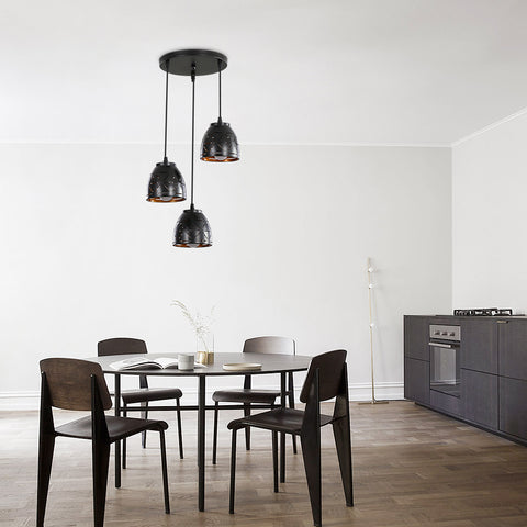 3 Lampes Suspension Rétro, Lustre Industriel en Creux Sculpté, E27 Lampe de Plafond Vintage en Metal, Eclairage pour Salon Cuisine Couloir Restaurant Loft Café Bar