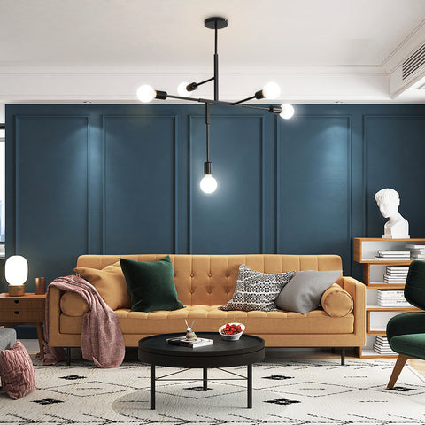 Lustre Industriel Vintage Base E27, Plafonnier Moléculaire Spoutnik à 5 Lumières, Suspension d'intérieur en Métal Géométrique Semi-Encastré pour Salon, Chambre, Salle à Manger et Cuisine (Noir)