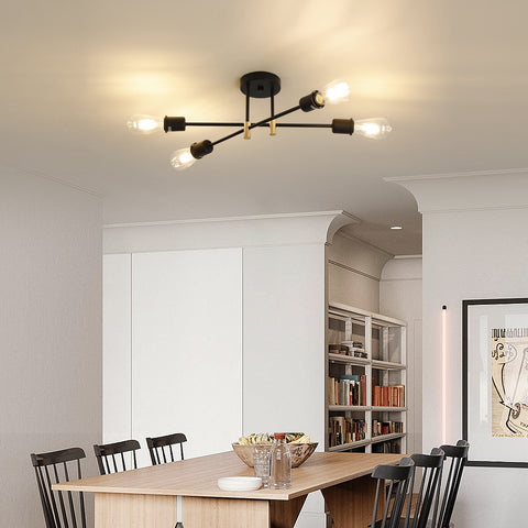 Lustre Spoutnik Moderne,Suspension Industrielle à 4 Lumières,Plafonnier Semi-encastré E27 pour Salle à Manger, Salon, Cuisine, Bureau, Café, Restaurant(ampoule non incluse)