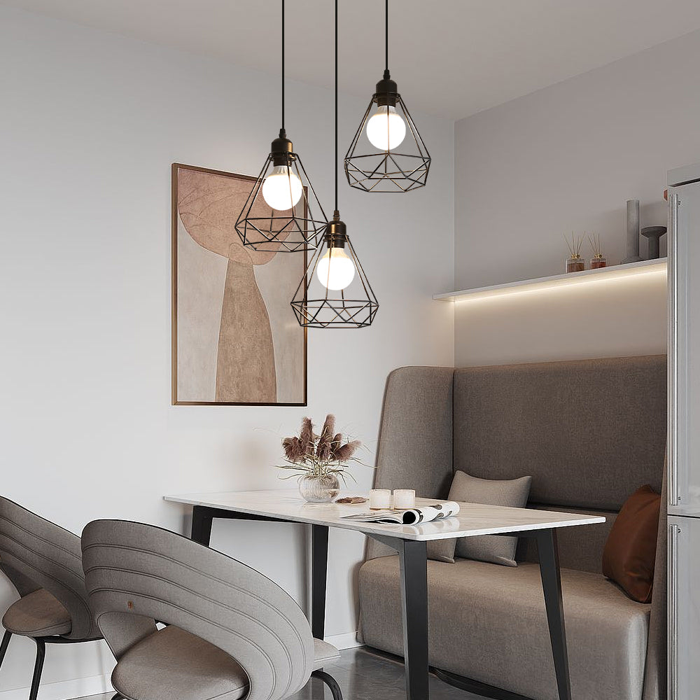 3 Lampes suspension industrielle vintage Métal Lustre Suspension