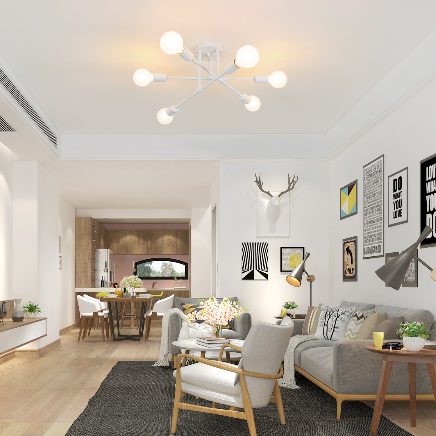 Plafonnier LED Moderne, Rétro Lustre Lampe Suspension Vintage 6 Lumières E27 Base