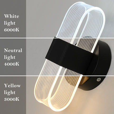 Applique Murale LED, Dimmable Lampe LED Murale Moderne, Noir Ovale 10W Acrylique Lampe Murale Interieur pour Chambre Chevet Couloir Salon Salle, 3000-6500K