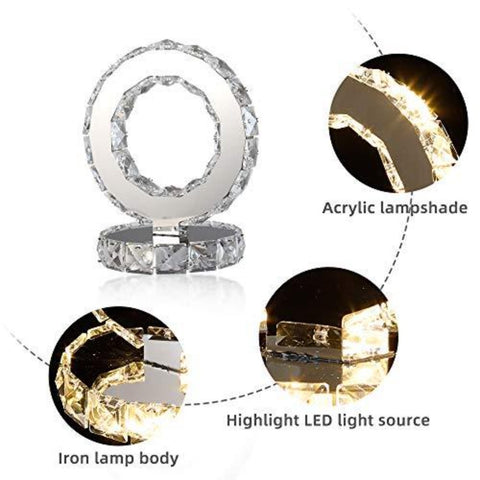 Lampes de table en verre, LED Lampes de chevet modernes en acier inoxydable, Lampe de bureau ronde 12 W, lumière blanche chaude