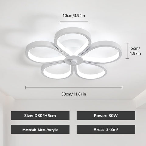 Plafonnier LED 30W Design moderne Blanc Froid 6000K Forme de fleur créative Lampe de Plafond Pour salon chambre à coucher salle à manger bureau Blanc