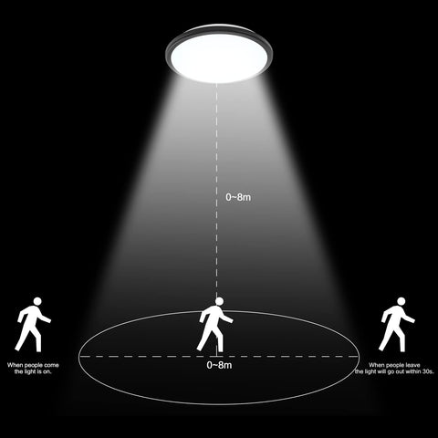 LED Plafonnier, Rond 24W Lampe de Plafond Moderne, Noir Plafonnier Detecteur de Mouvement, Imperméable IP54, Antipoussière, Lampe LED Interieur for Salle de Bain, Balcon, Couloir, Entrée, 6000K