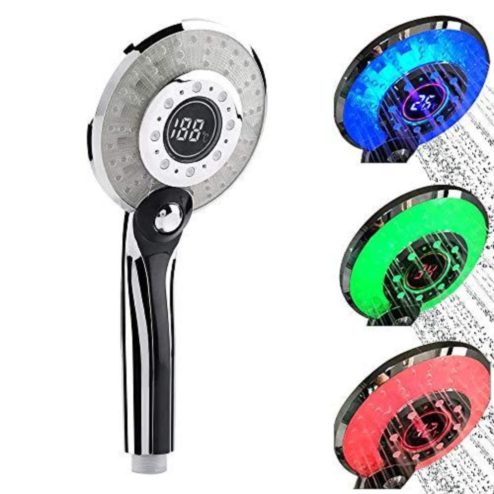 Pommeau de Douche LED, Douchette de Douche LED 3 Couleurs Contrôle de la température Douchette à Main avec Affichage de Température Digital Économie d'eau Douche 3 Modes