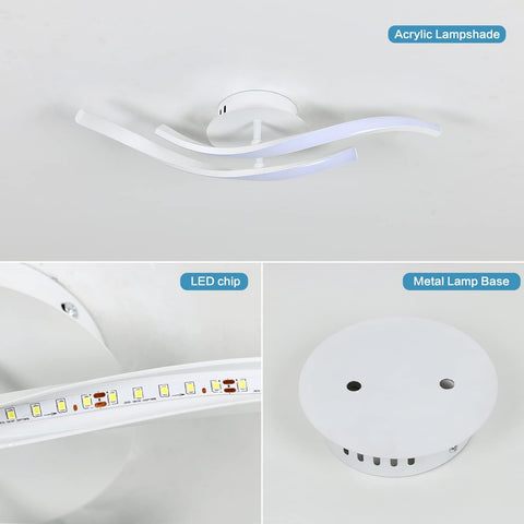 Plafonnier LED Design moderne Blanc Froid 6000K Forme de Vague Lampe de Plafond Pour salon chambre à coucher salle à manger bureau Blanc