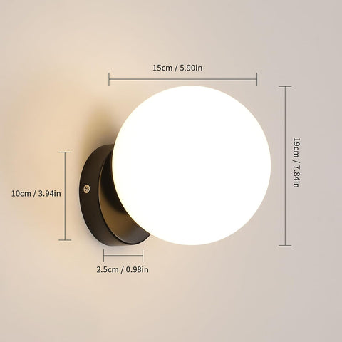 Applique Murale Intérieur Verre Moderne Sphérique Lampe murale E27 Base Pour chambre à coucher, salon, couloir, entrée Noir (Ampoule non incluse)