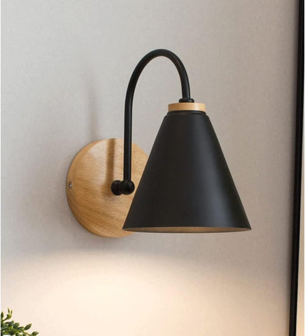 Applique de Chevet Bois Scandinave Lampe murale E27 Base Pour chambre à coucher, salon, couloir, entrée Noir Ampoule non incluse