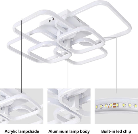 Plafonnier LED 72W Design moderne Cercle Carré Lampe de Plafond Blanc Froid 6000K Pour salon chambre à coucher salle à manger bureau Blanc
