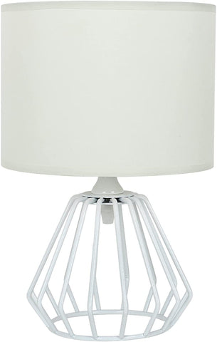 Lampe de Chevet, Lampe de Table avec Base Ajourée et Abat-jour en Tissu Blanc, Lampe de Bureau Minimaliste pour Chambre Salon Bureau (Ampoule E27 Non Incluse)